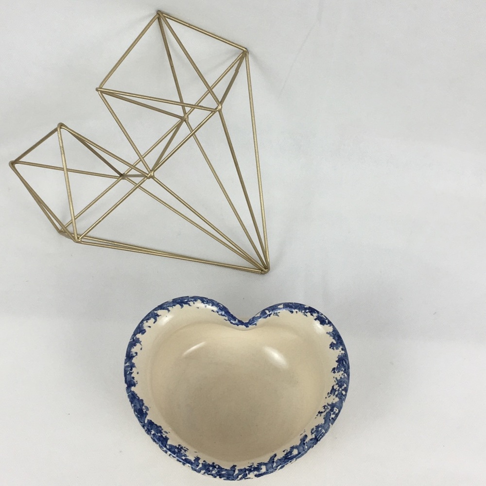 Cream & Blue Heart Shaped Bowl